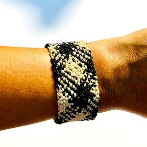Macrame Bracelet Black White Silver Unique Handcrafted in Patagonia Artisanal